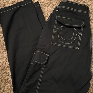 SOLD True Religion Black Cargo Jeans with White Stitching